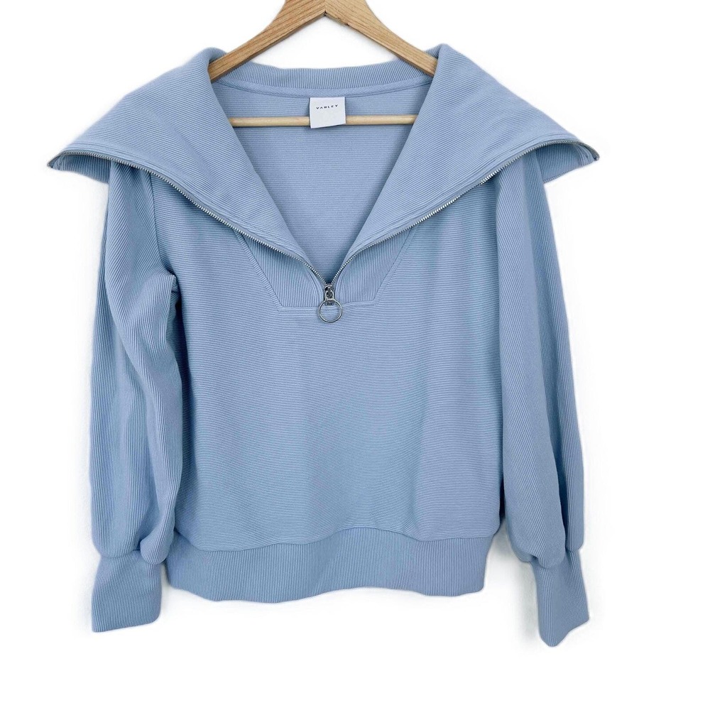 Varley Light Blue Zip-Front Sailor Collar Sweater